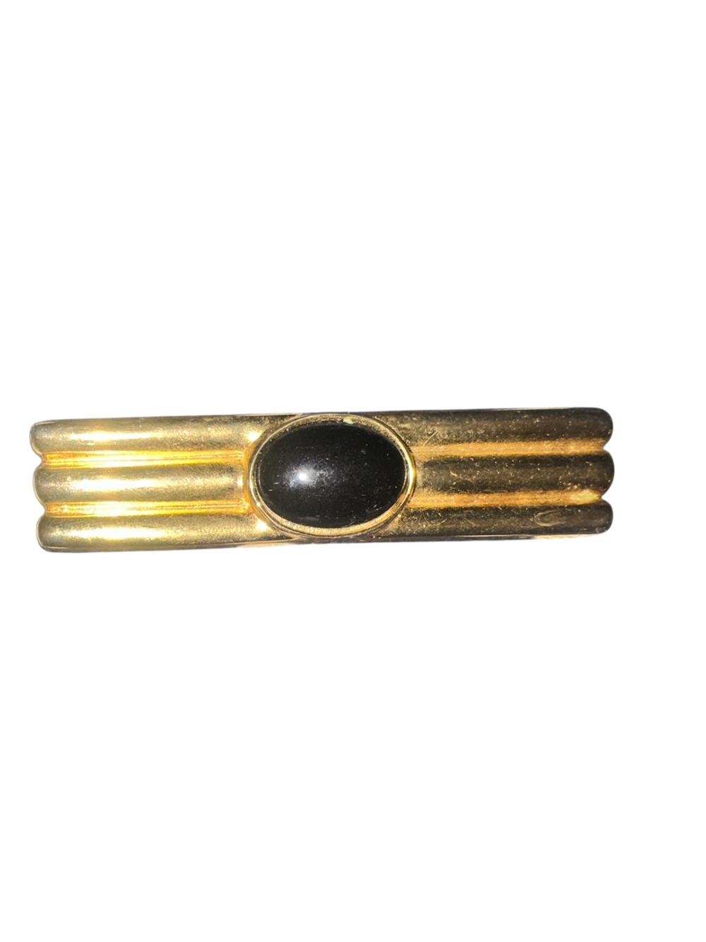 Vintage Carolee Gold-Tone Ribbed Bar Pin Brooch with Black Oval Cabochon